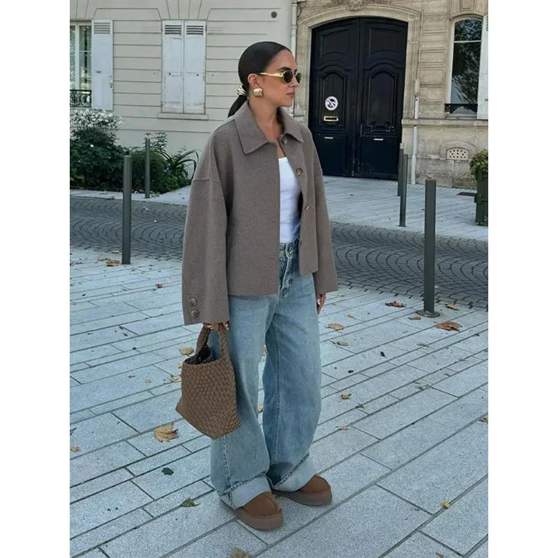 

Модные однобортные куртки с манжетами на пуговицах из смеси шерсти, женские длинные рукава, лацканы, короткое пальто, осеннее женское уличное пальто M