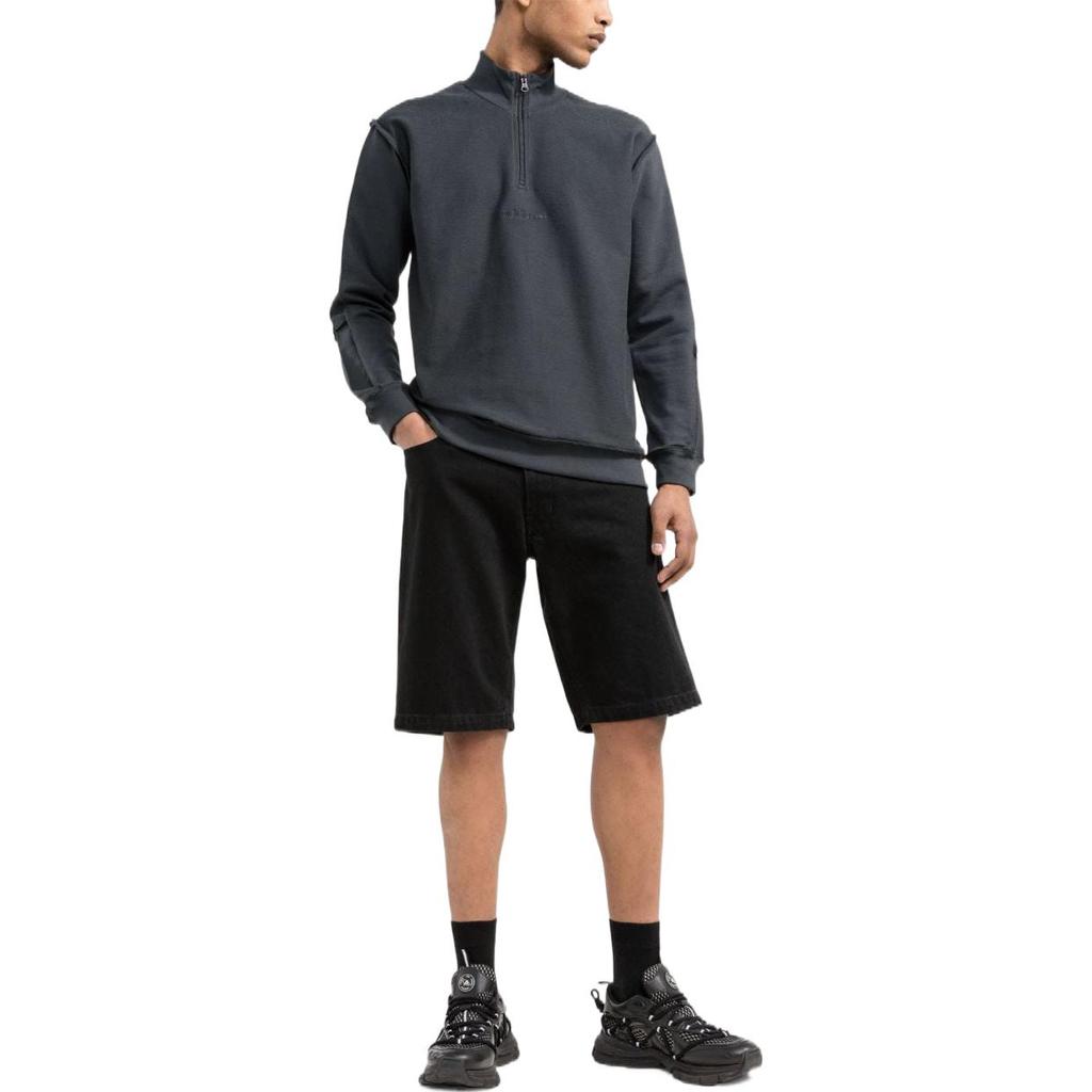 adidas Felpa da uomo con logo ricamato Originals, mezza zip, colletto alto, grigio HP0417