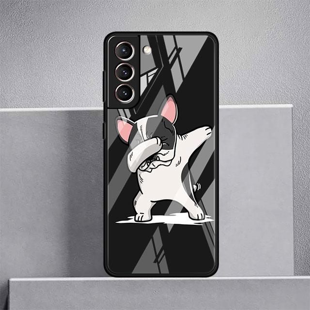 Dog Cute Animal Glass Case For Samsung Galaxy S22 S20 FE S21 Plus Phone Cover S10 5G S9 Note 20 Ultra 10 Lite Shell