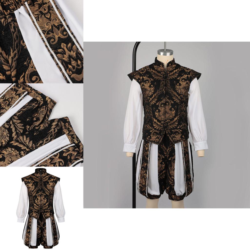 Renaissance Prince Vest And Pumpkin Pants Set With Polyester Fabric For Vintage Style Men
