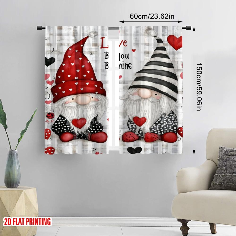 2pcs,2D Plane Printing Creative Curtains ValentineGnomes Versatile Durable Polyester (without Rod) Decorations Inside Perfect