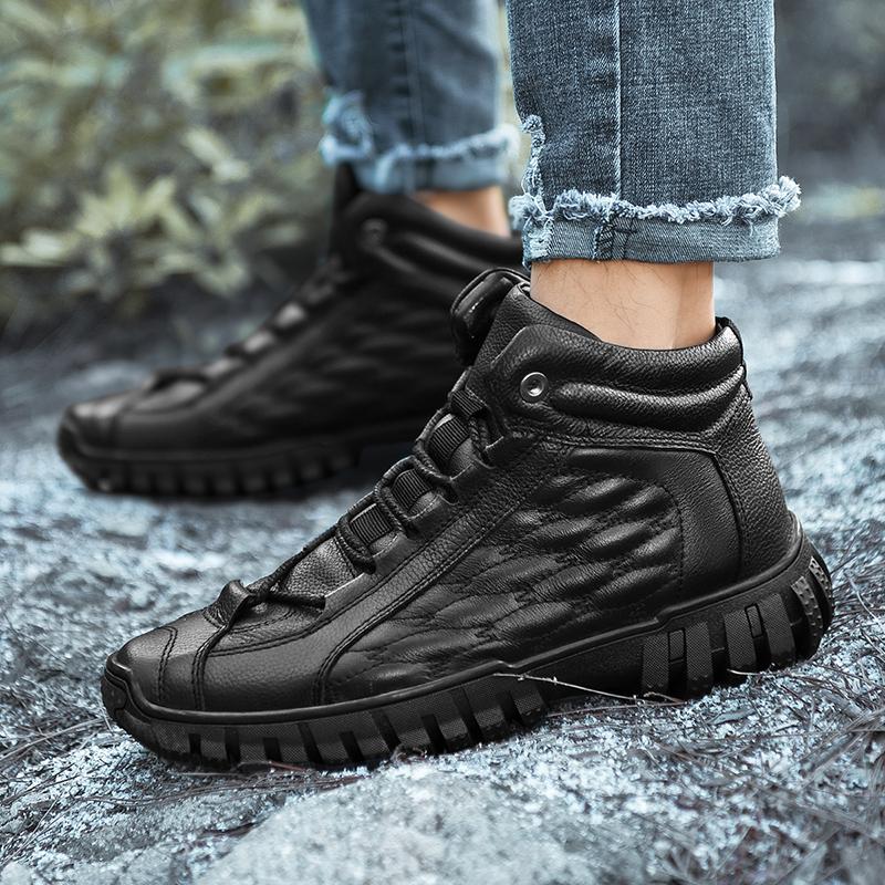 MCTIN Winter Trekking Snow Boots Warm Fur Barefoot Boots Outdoor Leather Ankle Booties Men Women Hiking Shoes