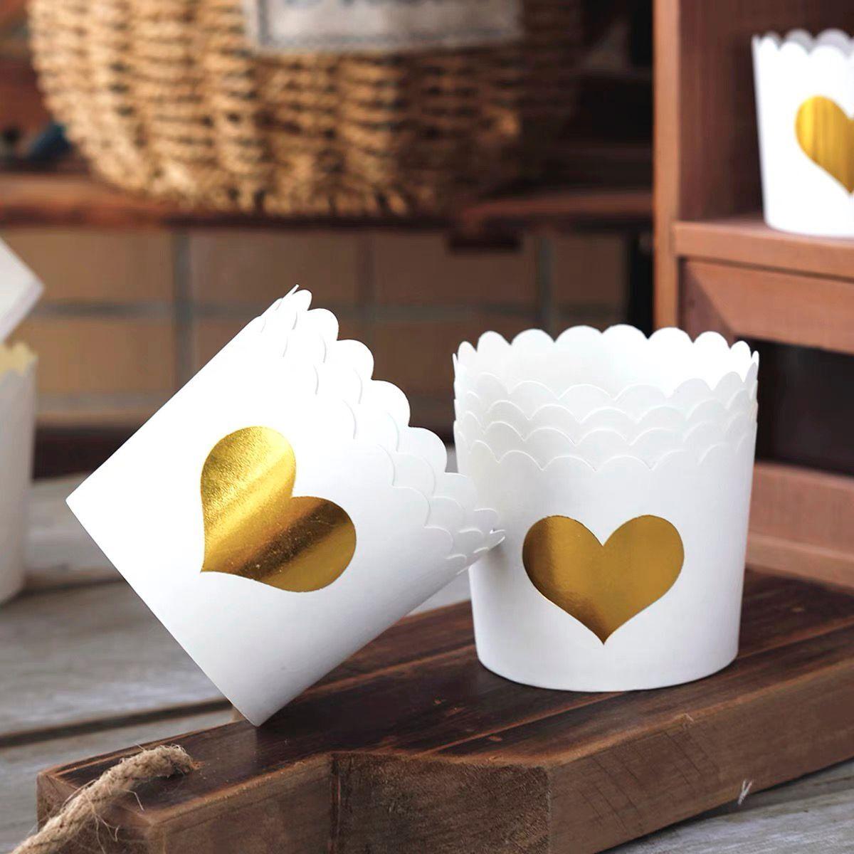 

Паперові формочки для мафінів, кексів, золотисто-рожеві в горошок, формочки для випікання, обгортки для кексів для весільної вечірки, піднос для кексів, піротіні для мафінів