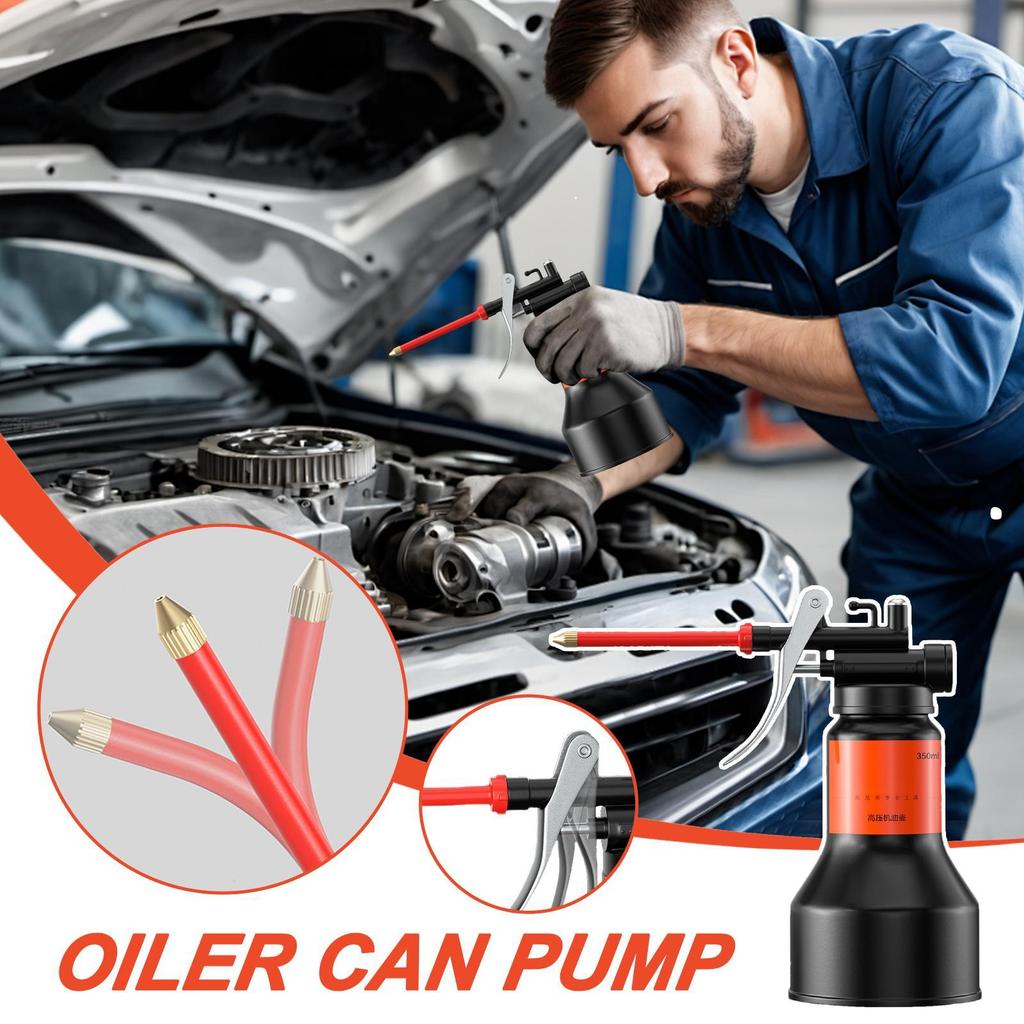 350ml Hand Pump Oiler Metal Oil Can Lubrication Oil Guns Straight Spout High Voltage Oil Pot Bottle Car Repair Tool