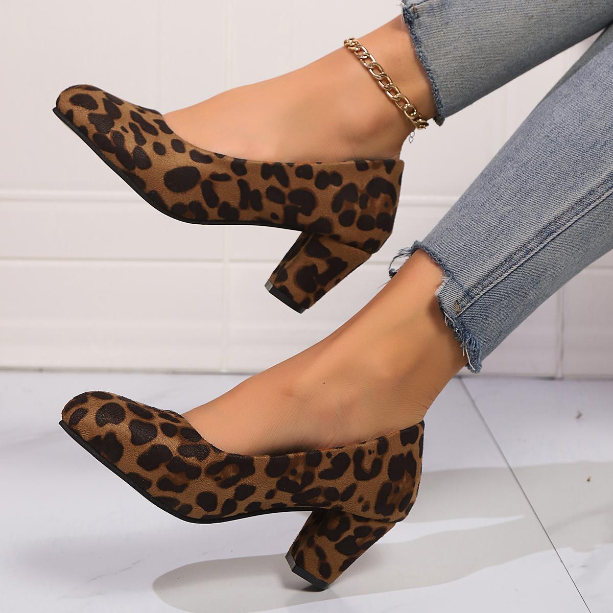

Весна и Осень Новые Остроносые Удобные Банкетные Туфли на Высоком Каблуке Женская Мода Элегантные Толстые Каблуки Повседневная Ходьба Одинарные Туфли 35 цветной печати леопарда