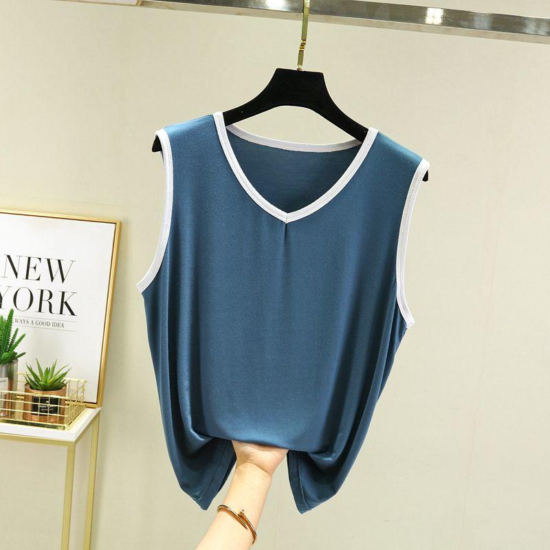 

Модальный топ с V-образным вырезом, свободный жилет, женский летний однотонный повседневный уличный топ без рукавов большого размера, тонкая и универсальная базовая майка Cylan XL (60.00 kg-70.00 kg recommended