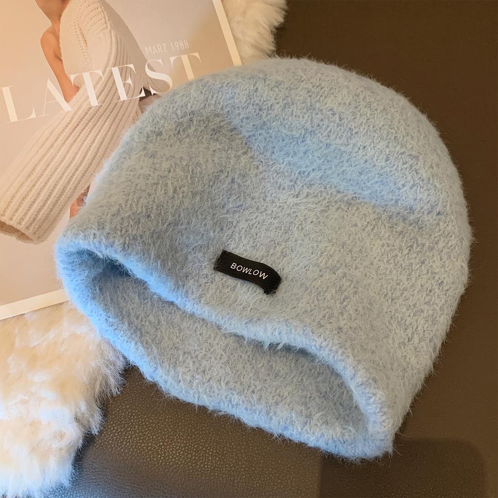 Autumn and winter warm and cold-proof plush big head circumference shows small face knitted wool hat woman