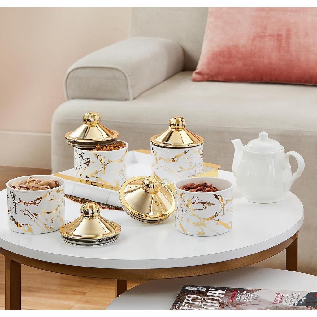 Luftdichtes Trockenfrucht-Behälter-Tablett-Set mit Deckel & Serviertablett, Luftdichtes Kunststoff-Aufbewahrungsbehälter-Set 500 ml | Set of 4, Weiß