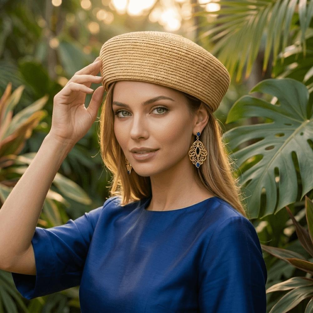 Brimless Beret Hat Raffia Flat Top Hat New Artist Hat  Women