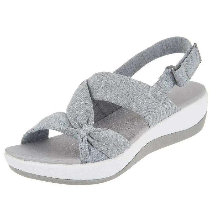 New summer open-toed Velcro flat-bottomed wedge sandals women's cloth-faced cross-platform beach sandals