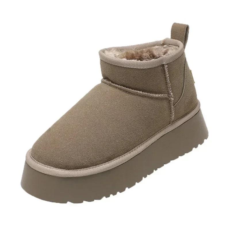 New Winter Women Short Plush Warm Snow Boots Casual Shoes Suede Fur Chelsea Ankle Boots Flats Platform Ladies Shoes Botas