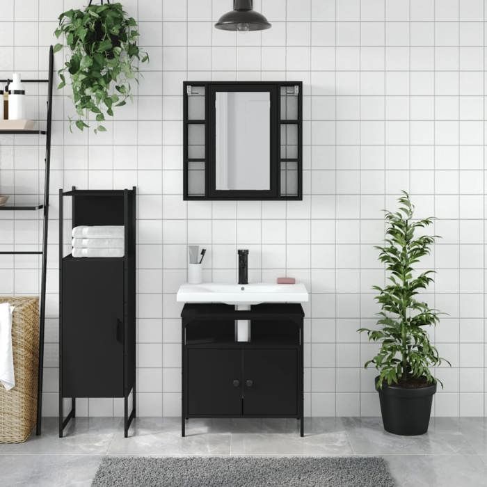 VidaXL Ensemble d'Armoires de Salle de Bain 3 pcs, Placard avec Miroir, Meuble de Toilette avec Pieds Réglables, Industriel, 3214755