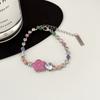 Crystal Beaded Necklace or Bracelets Adjustable Flower Charm Wrist Chain/Bangle Unique Statement Pieces for Girls Women