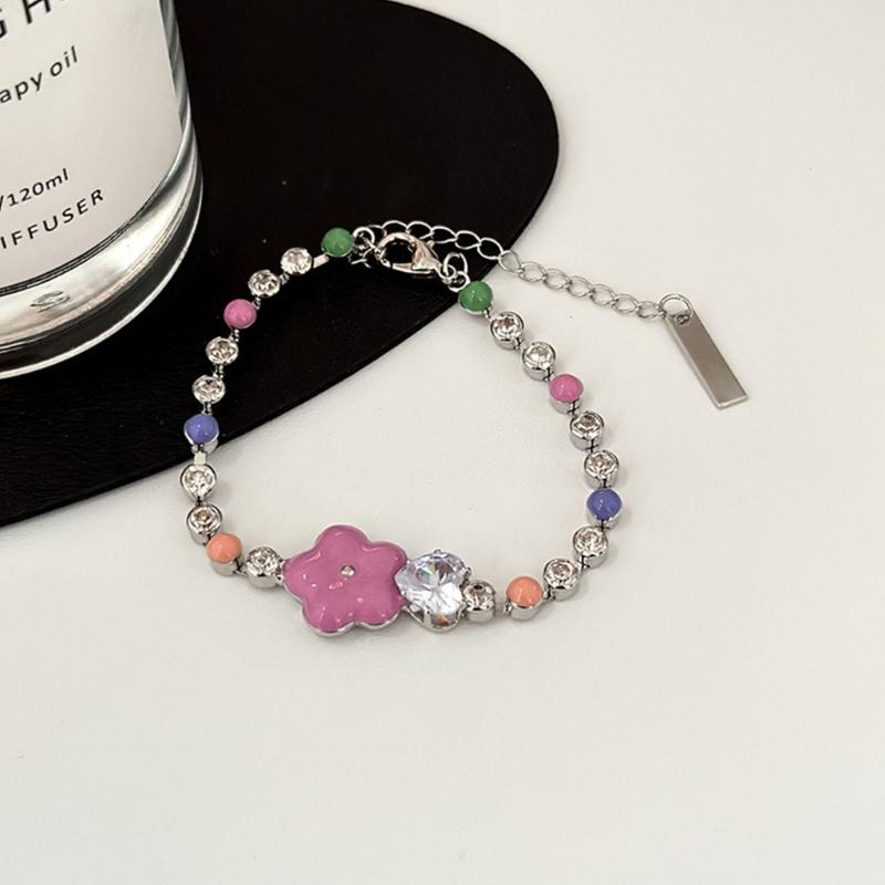 Crystal Beaded Necklace or Bracelets Adjustable Flower Charm Wrist Chain/Bangle Unique Statement Pieces for Girls Women