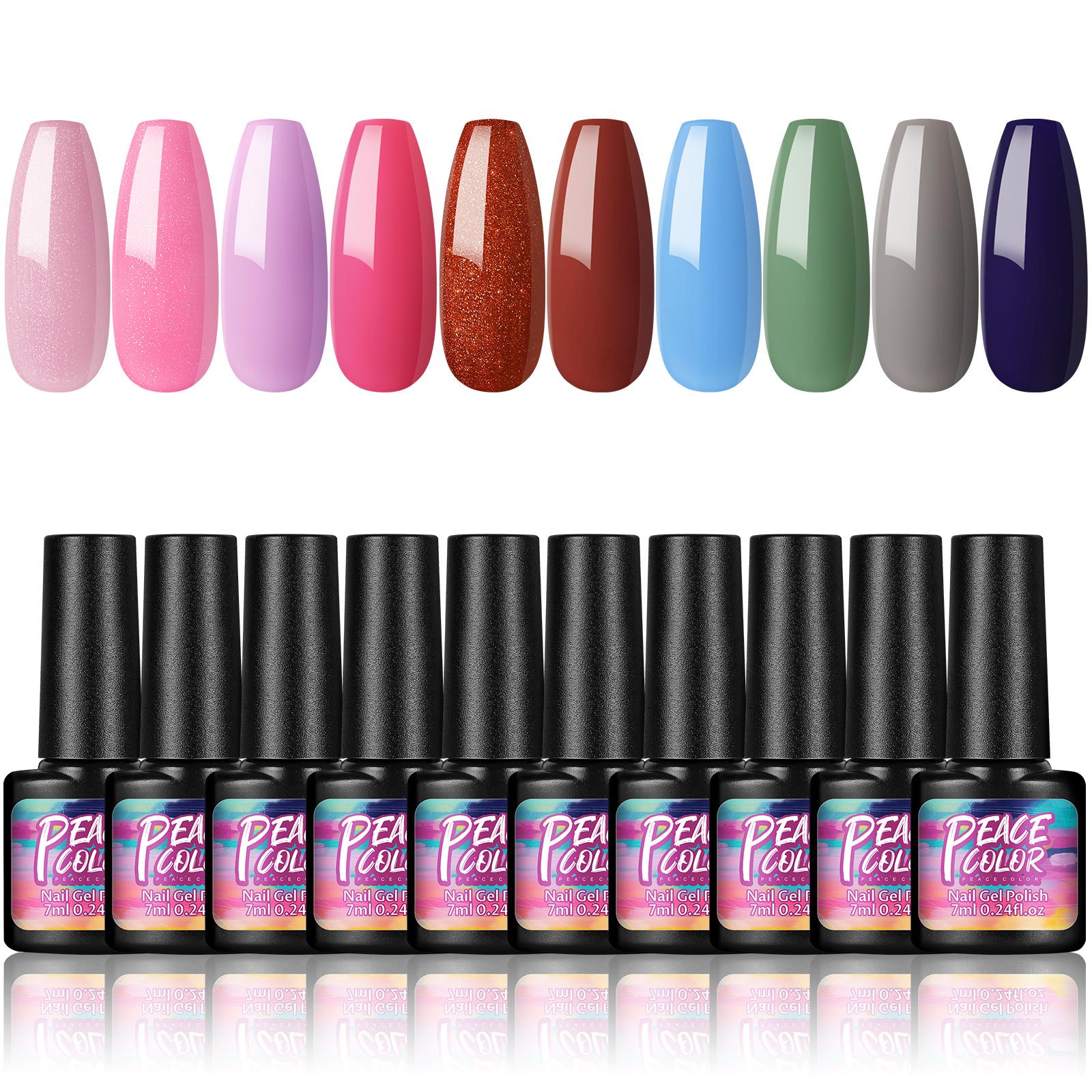 

PEACECOLOR, 10 цветов, гель-лак для ногтей, отмачиваемый лак, маникюрные инструменты для начинающих, долговечный лак для дизайна ногтей, блестящий дизайн для ногтей, нужна УФ-светодиодная лампа