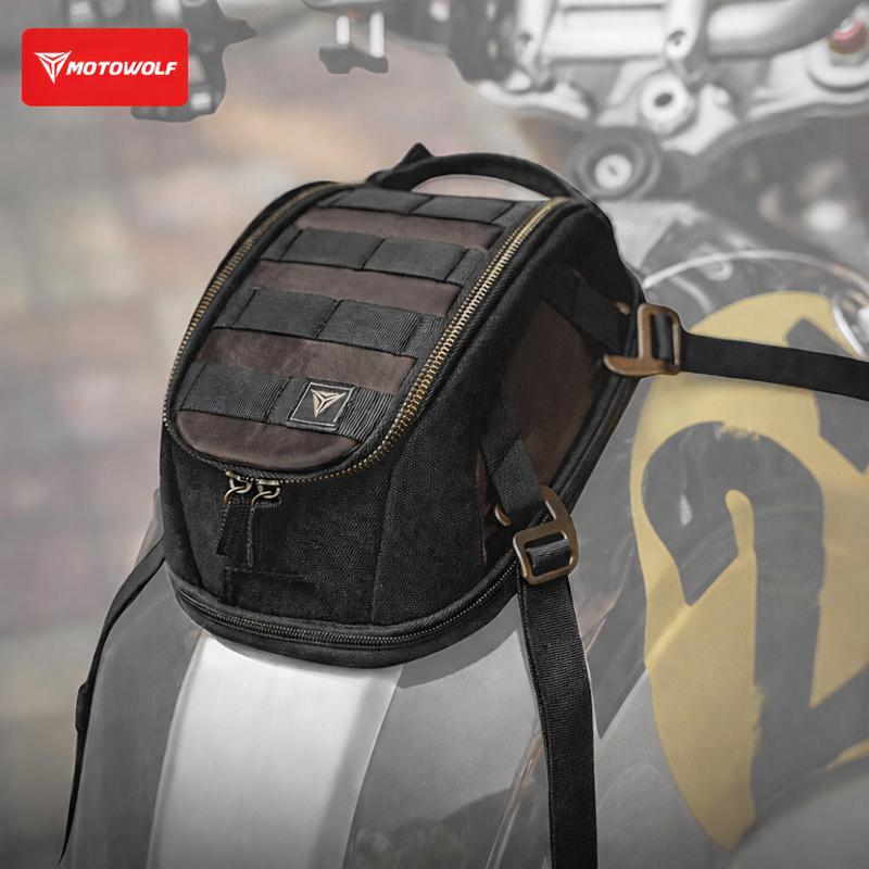 Motowolf Magnetic Motorcycle Tank Bag Expandable Waterproof Retro Leather Motorbike Fuel Tank Pack Touring Travel