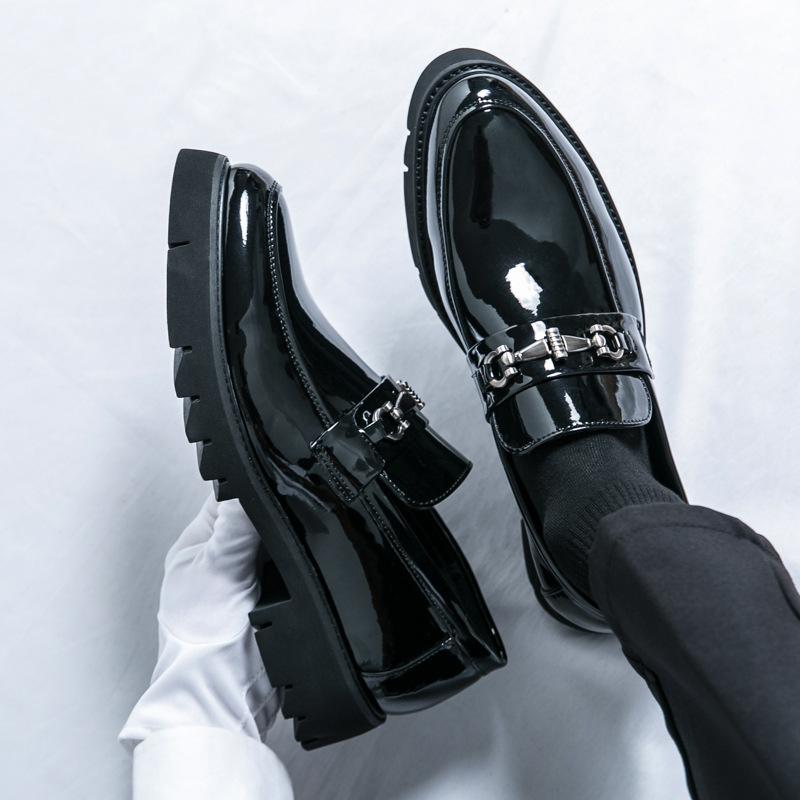 Large size 462025 men's patent leather metal buckle men's shoes casual British mirror business dress leather shoes men