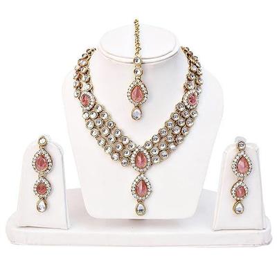Latest Stylish 18k Gold Plated Traditional Kundan Necklace Jewellery Set for Women