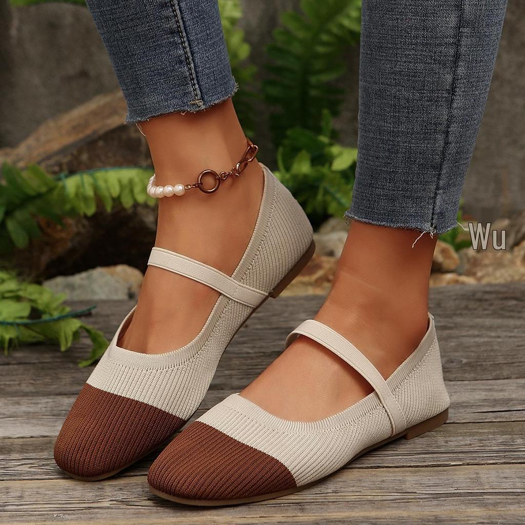 2026 Summer Plus Size Breathable Flyknit Mary Jane Flats - Women's Versatile Color Block Low-Cut Shoes.