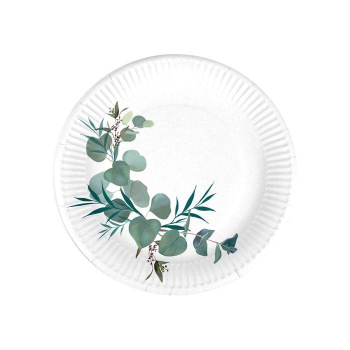 Set de 10 assiettes carton 18 cm Branche d&amp;#39eucalyptus