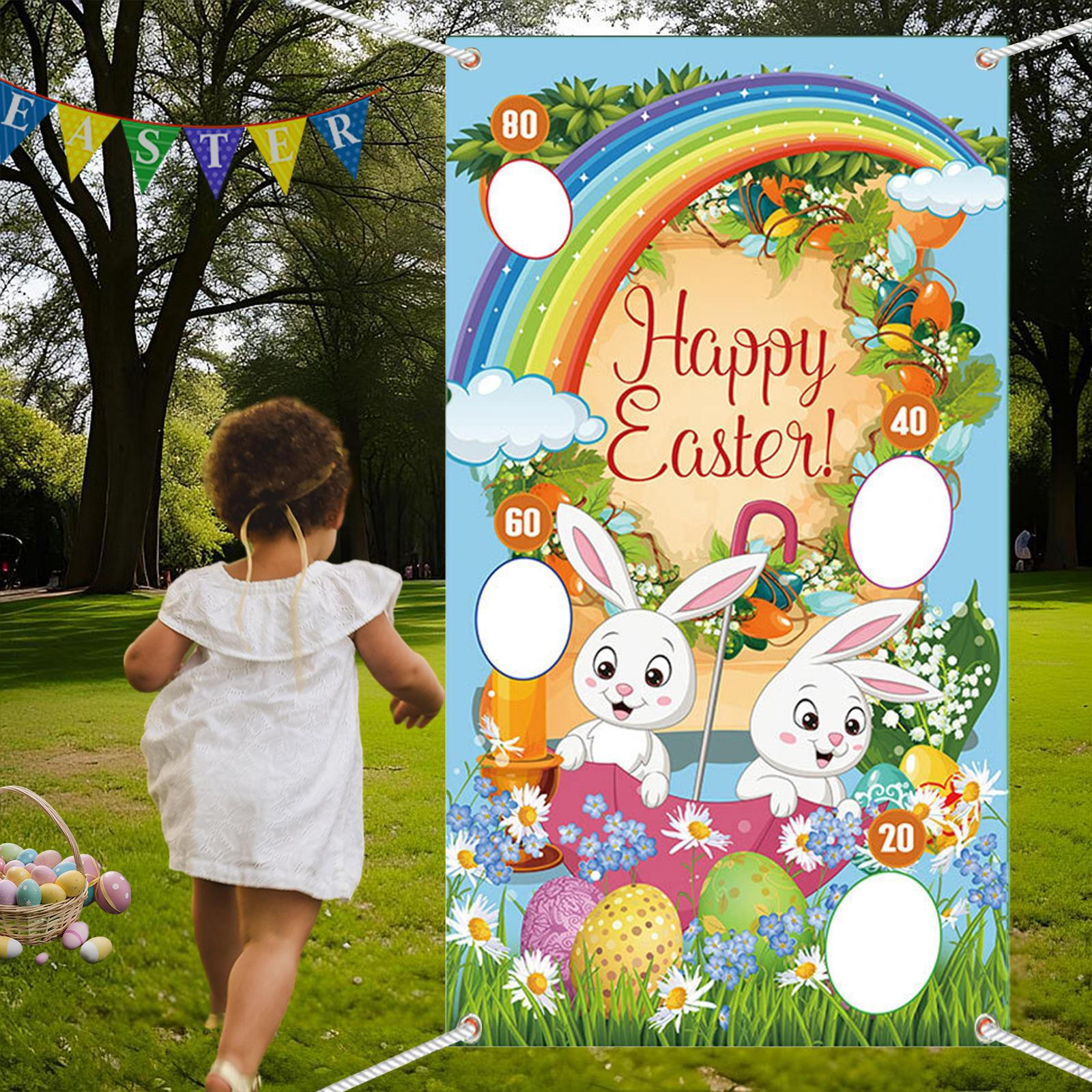 

Фон для игрового баннера, игры с кроликами, дети бросают для семейного сбора