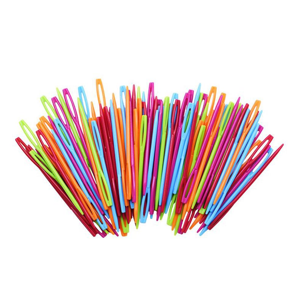 100pcs/lot Mixed Color Plastic Knitting Needles Sewing Needles Thread Hand Sewing Crochet Hook Large Eye Needles DIY Tool