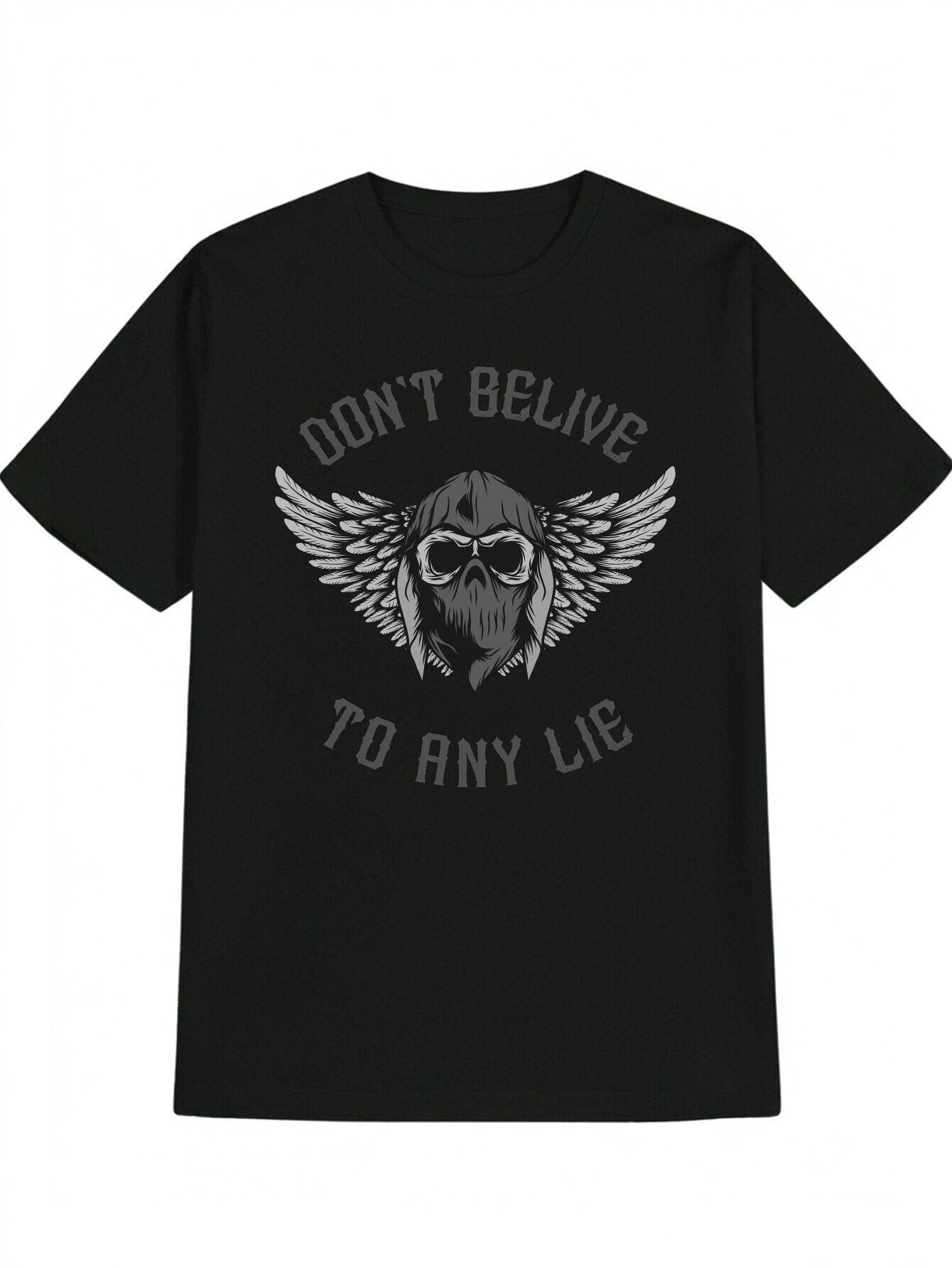 Casual Versatile Round-Neck T-shirt Featuring a Skull Goggles Print L