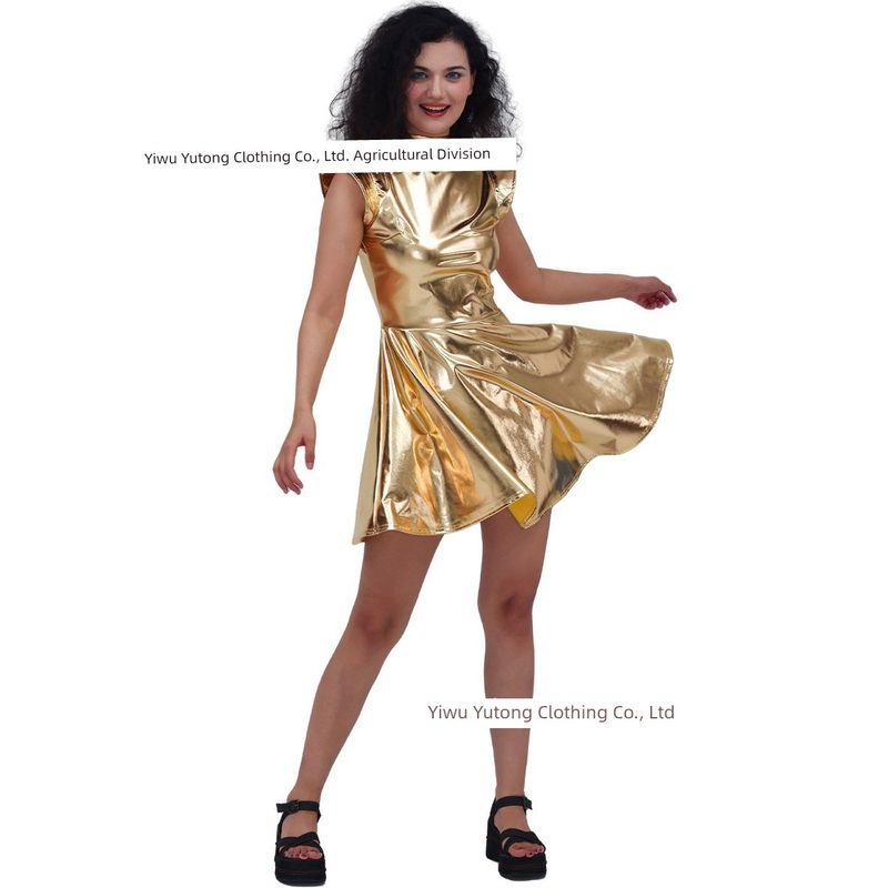 Cross-Border New Halloween Clothes Laser Bronzing Patent Leather Solid Sexy Party High Waist Jumpsuit Short dress Performance