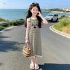 Girls' Striped Color Block Ice Silk Dress - 2026 Summer Casual Vest Dress for Medium and Large Children.