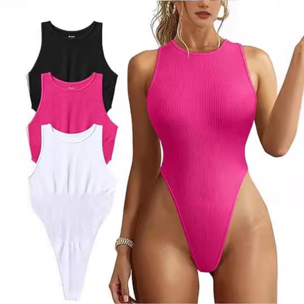 European and American Women's Onesie Sexy High-cut Ribbed Sleeveless Neck Onesie
