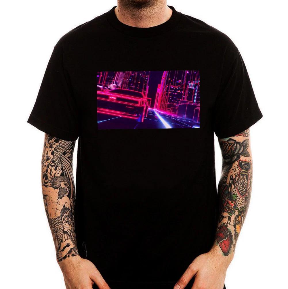 Retro Car Digital Night City Vaporwave Aesthetics  Cotton T-Shirt Top Tee 100