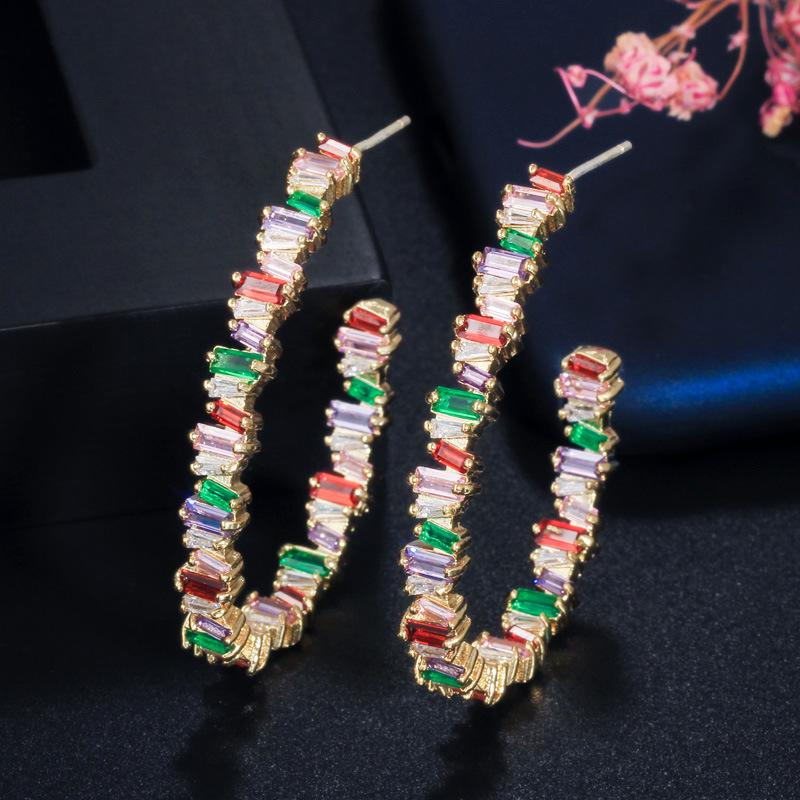 E0277 Square Irregular Earrings Creative Semicircular Color Zircon Earrings Pendant Needle