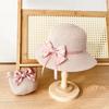 2er Set Stroh-Eimerhut und Tasche für kleine Mädchen, Kinder Sommerurlaub Fischerhüte Baby Prinzessin Schleife Lässig Strand Sonnenhut