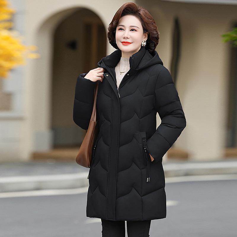 

Хлопковая куртка средней длины Женская Зимняя Для матери среднего возраста Простая Свободная Толстая Теплая Модная Простая Приталенная куртка M чёрный