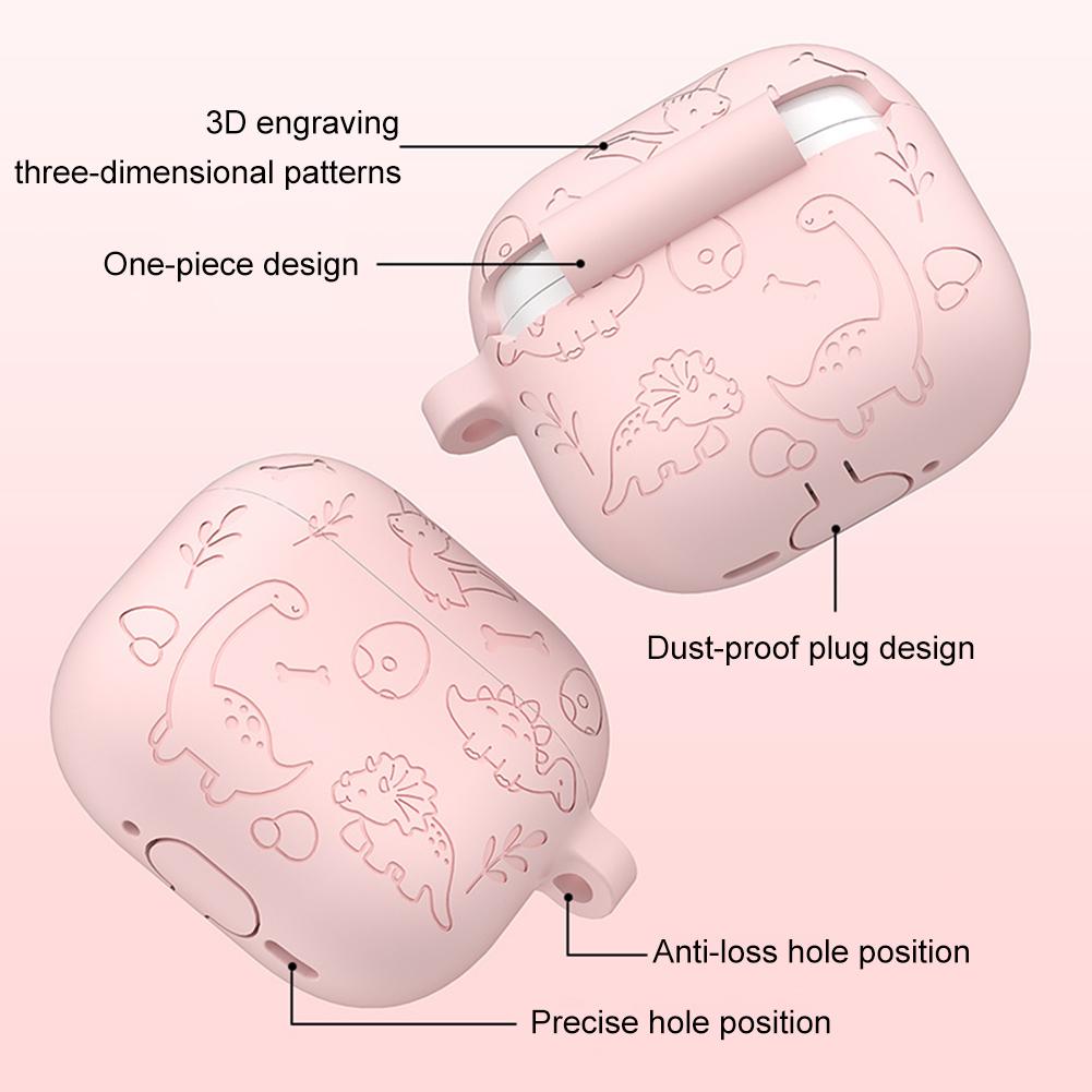 Silicone Case Protector Scratch Resistant Engraved Flower Dinosaur Case Soft Silicone Case for Airpod 4th Gen Charging Case 2025