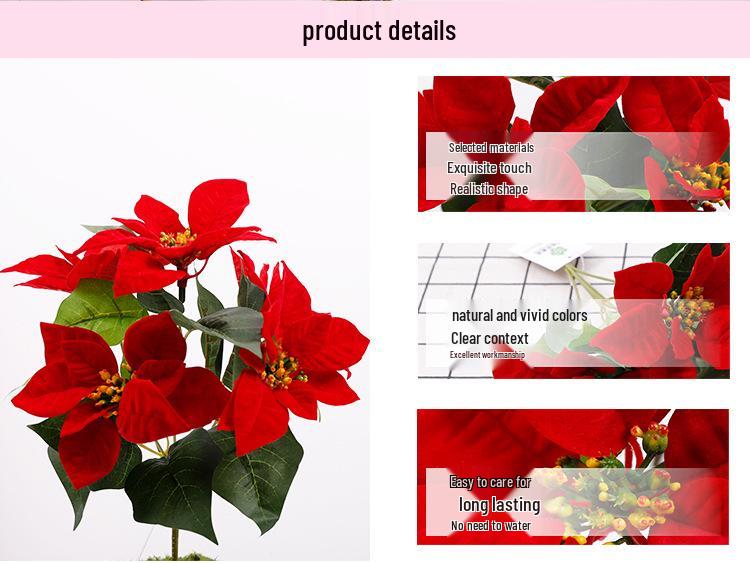 Velvet Poinsettia Christmas Wedding Bouquet - Artificial Flower Decoration.