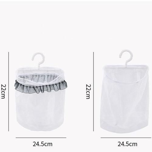 Dekori Laundry Basket with Hooks, Set of 2, Wall-Mounted Laundry Storage Basket with Clothes Drying Net, Clothespin Storage, Makeup Brush Drying Net,