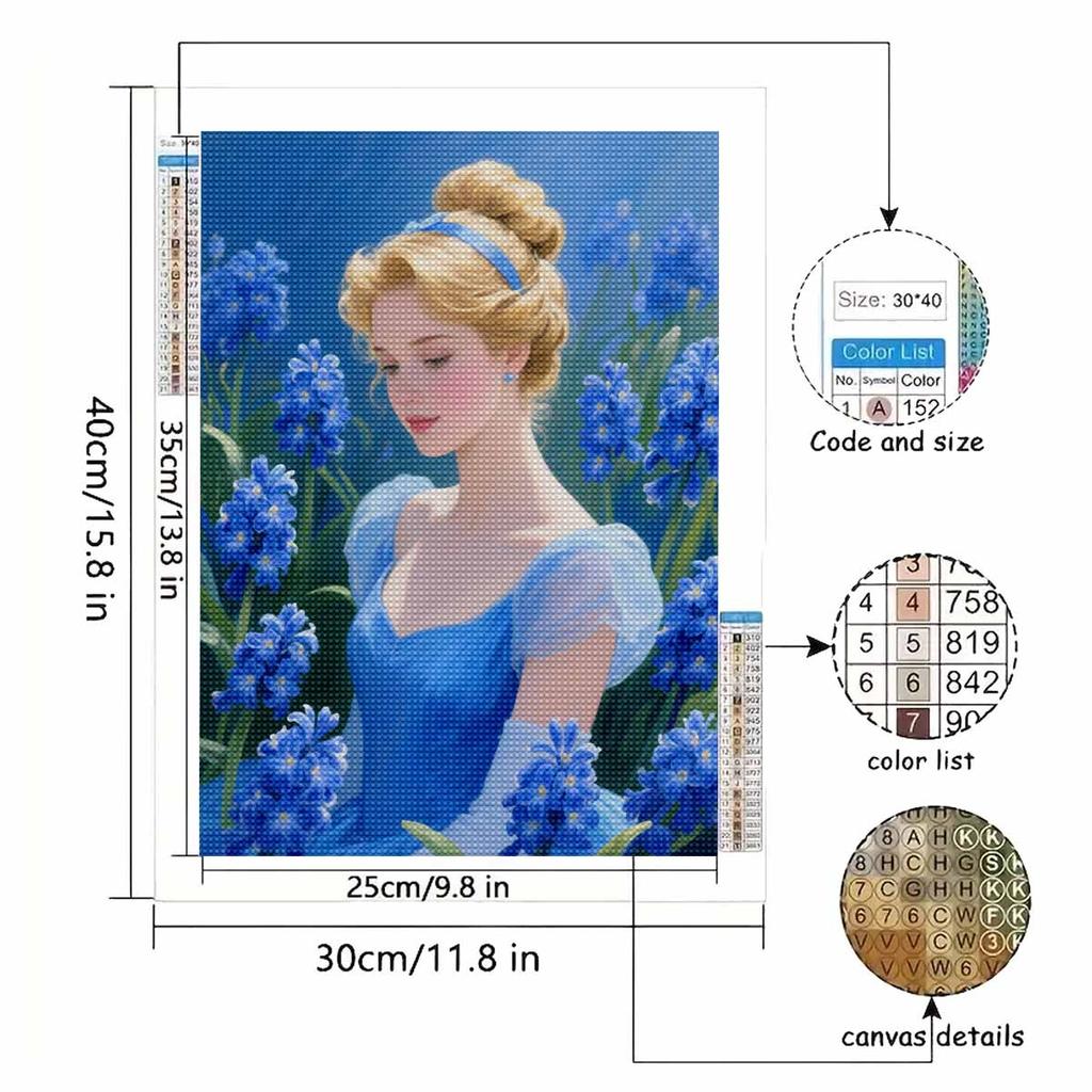 Diamond Mosaic Colorful Diamond Painting The Princess In The Flower Bed Full Round Embroidery Cartoon Creative Hobbies Wall Decor