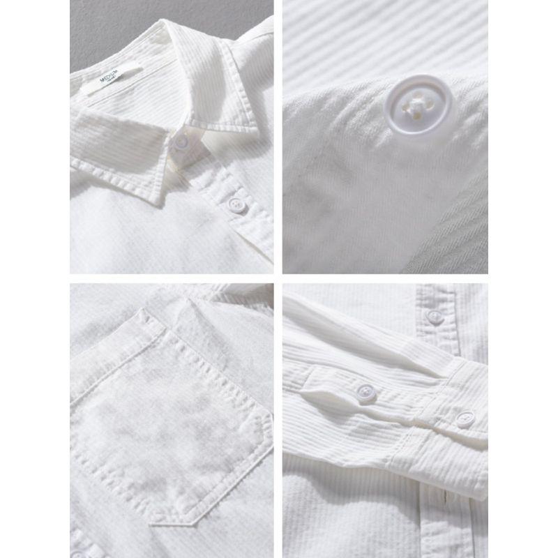 Spring and Autumn Japanese-Style Retro Dark Striped Long Sleeves Shirt Men's Simplicity Pure Cotton Loose Casual Shirt Trendy Easiest for Match