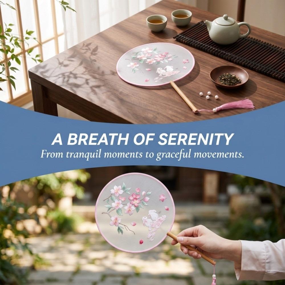 Bamboo Handle Silk Embroidery Fan Double-sided Embroidery Fan Ornaments Dance Fan  Wedding Events