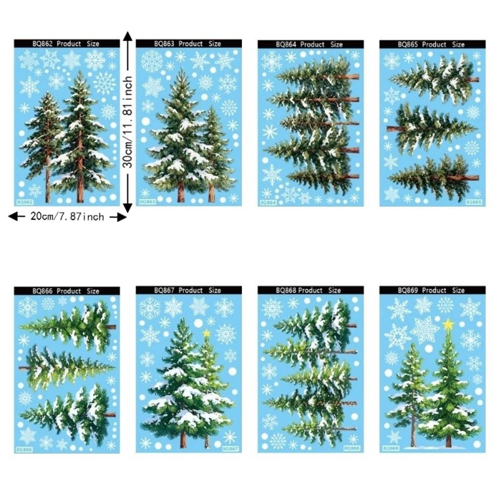 1 Sheets Waterproof Christmas Tree Static Cling Decal Removable Static Exquisite Snowflakes Glass Window Sticker DIY Small
