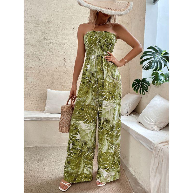 

Летний сексуальный топ-труба без рукавов с принтом и брюки с высокой талией Yellow L