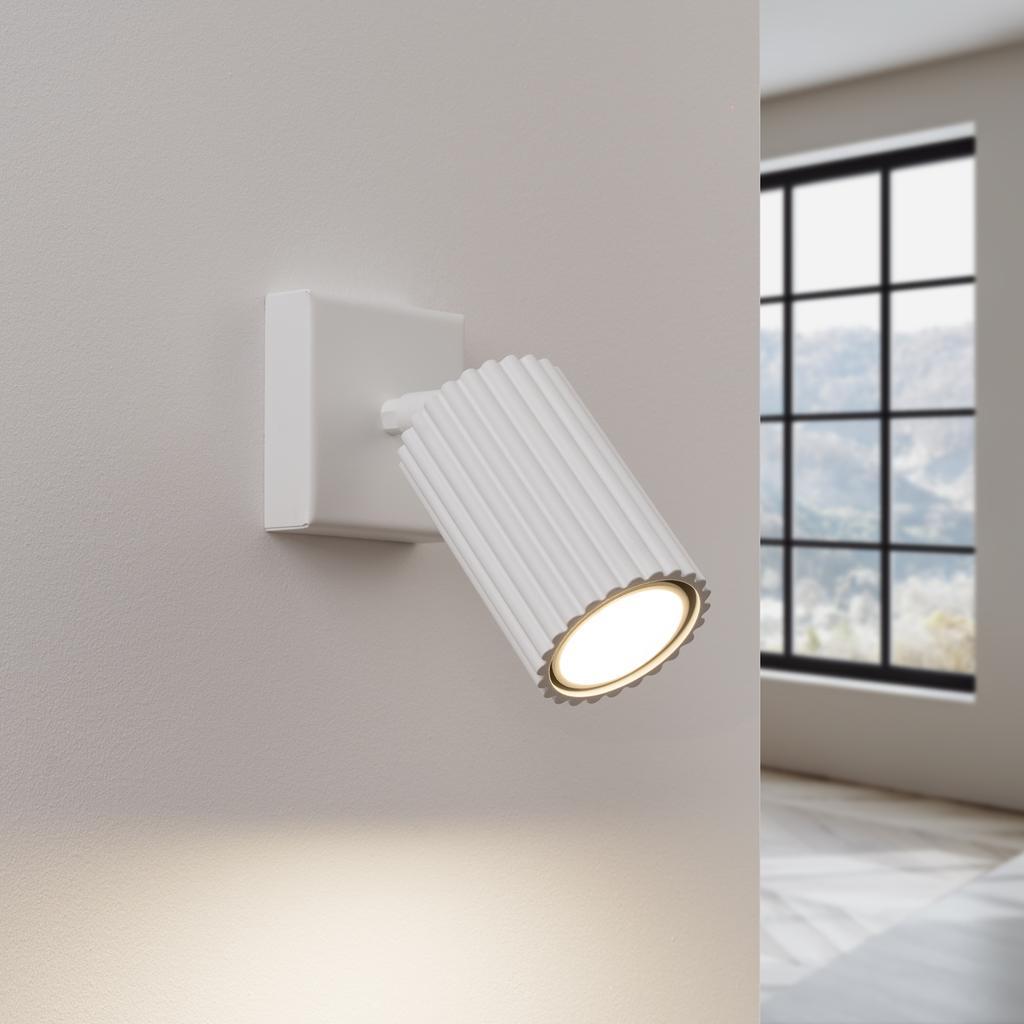 Modern white wall sconce, movable fluted spotlight for bedroom, reading, 1xGU10 10W KARBON, Sollux Lighting