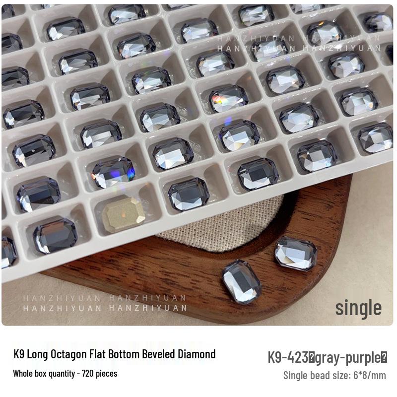 Nail Art Flatback K9 Crystal Glass Rhinestones - 6x8 Rectangle Octagon for DIY Press-On Nail Decorations