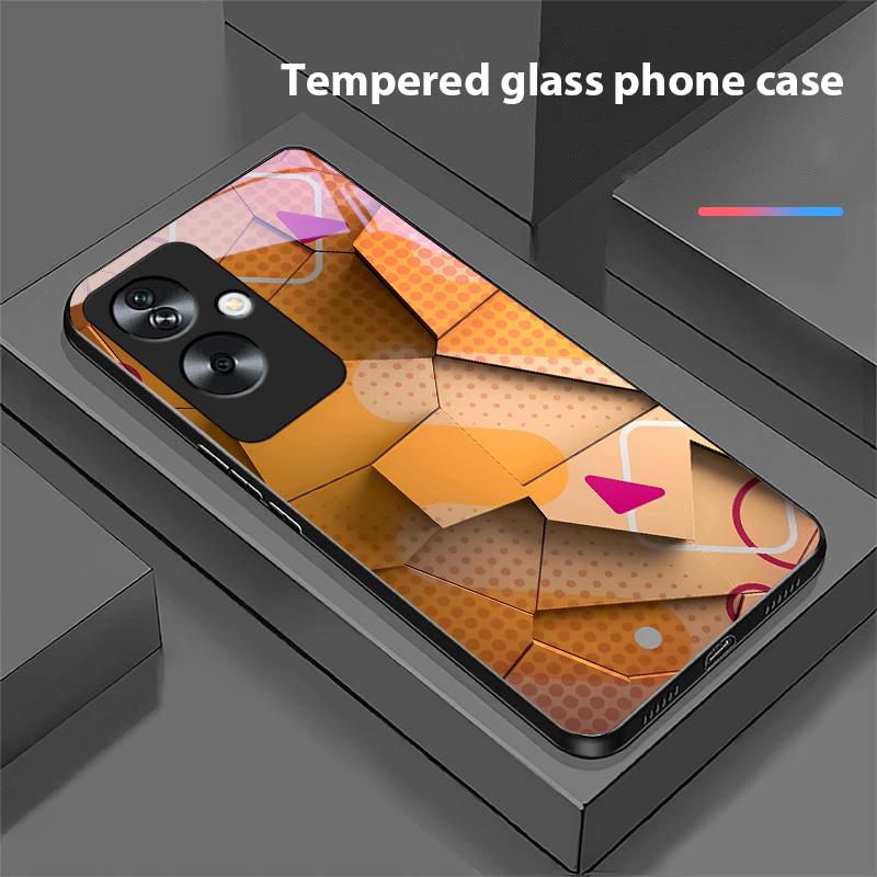 Geometric Pattern For Oppo A79 5G 58 78 74 60 4G Reno 11F Realme GT 6 11 Note 50 10 C55 X2 Tempered Glass Black Phone Case