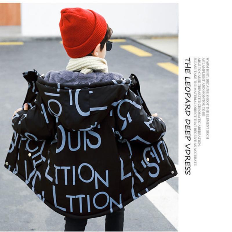 Baumwollgepolsterte Kleidung für Jungen, mittellanger, verdickter, baumwollgepolsterter Kindermantel