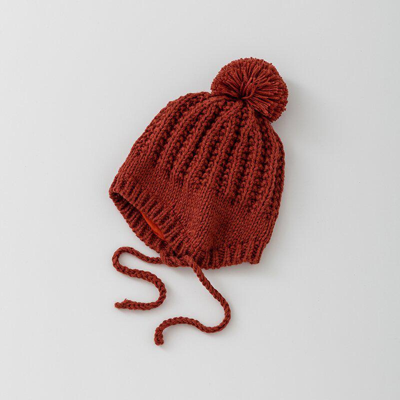 Zimowa ręcznie robiona czapka z nausznikami w stylu koreańskim z pomponem dla małych dziewczynek