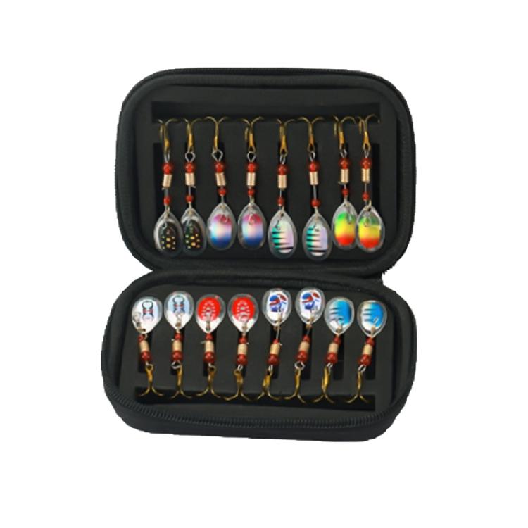 16pcs Artificial Spinnerbait Spinner Baits Lures Trout Lures with Carry Bag Hard Metal Fishing Lure Fishing Spoon