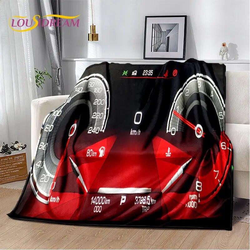 3D-Rennwagen-Armaturenbrett, weiche Plüsch-Steppdecke, Flanelldecke, Überwurfdecke für Wohnzimmer, Schlafzimmer, Bett, Sofa, Picknick-Abdeckung