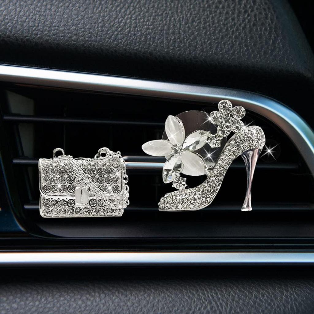 LHEVEN Crystal High Heel Shoe & Magic Bag Car Air Vent Clip Charm Bling sparkly bedazzled rhinestone Car Bling Accessories, Car Interior Decoration